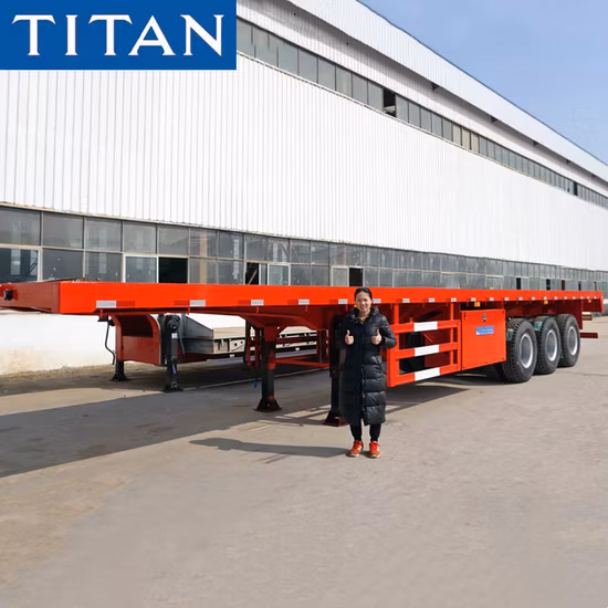 (Desconto à vista) China 3/Tri Eixos 60 toneladas 20/40 pés FT transporte de contêiner plataforma plana plataforma de cama alta Triaxle caminhão plataforma semi-reboque para preço de venda