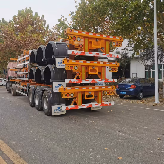 Carregamento de carvão da Mongólia com dois semi-reboques planos Reboque de contêineres Reboque basculante de esqueleto Caminhão baixo Boy Dolly Reboque de caminhão rebaixado